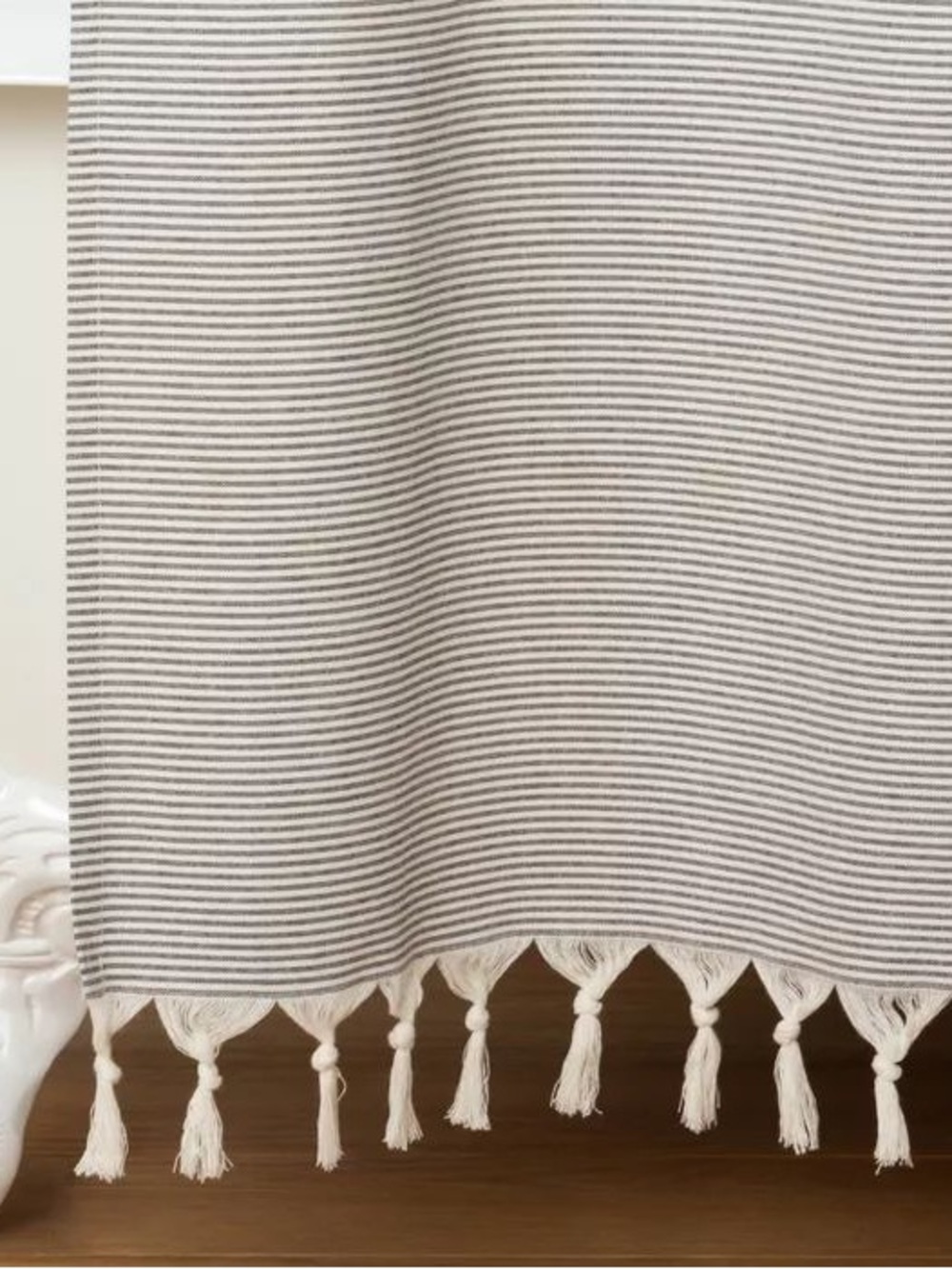 Hearth & Hand Striped Fringe Shower Curtain - White and Gray